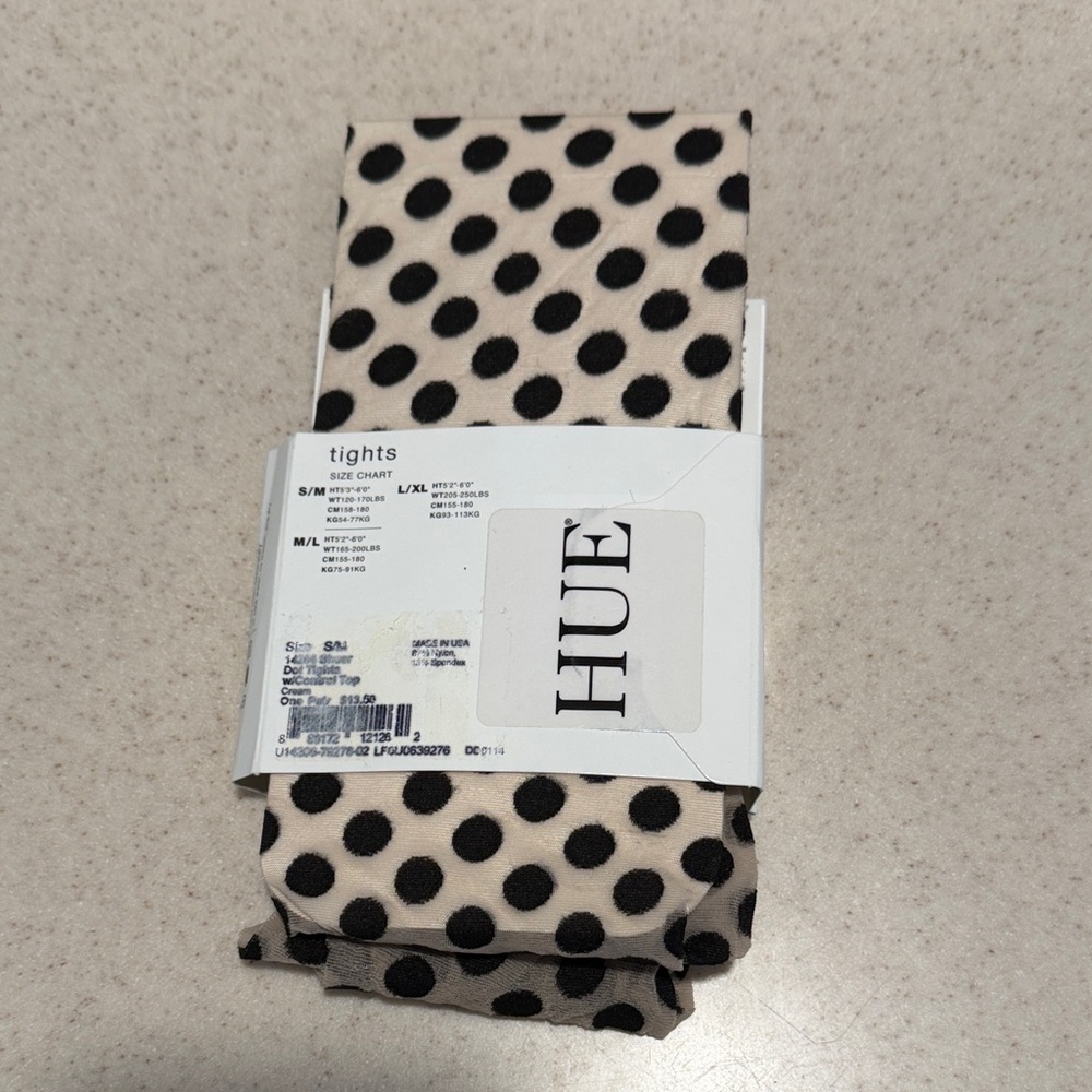 HUE Nude and Black Polka Dot Tights. Sheer tights. Size S/M - Picture 2 of 2